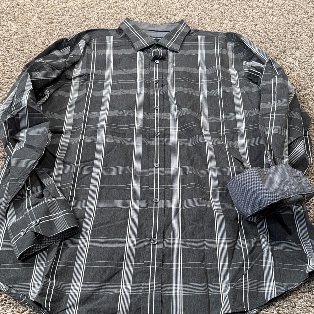 Bugatchi Black and Gray Casual Button Up Long Sleeve Dress Shirt